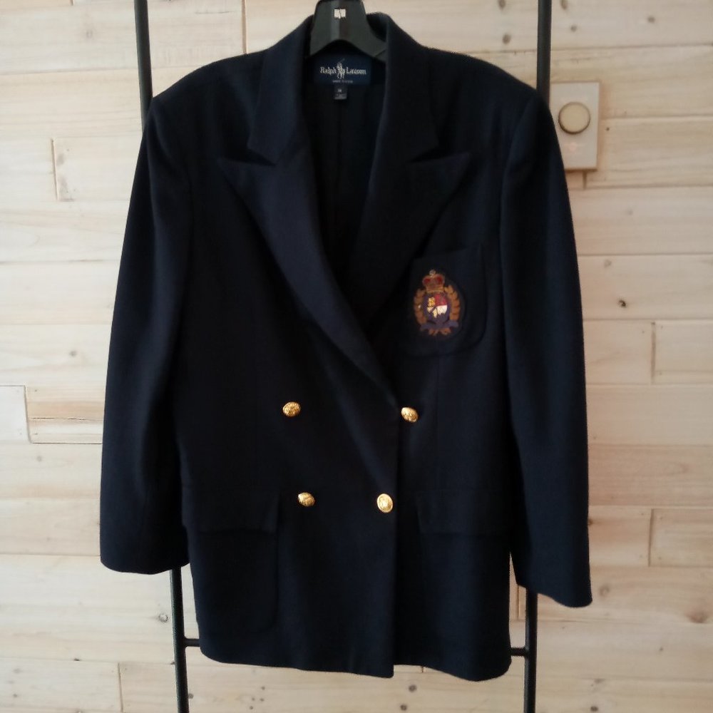 Vtg Preppy Navy Wool Double-Breasted Blazer EUC - Picture 2 of 9